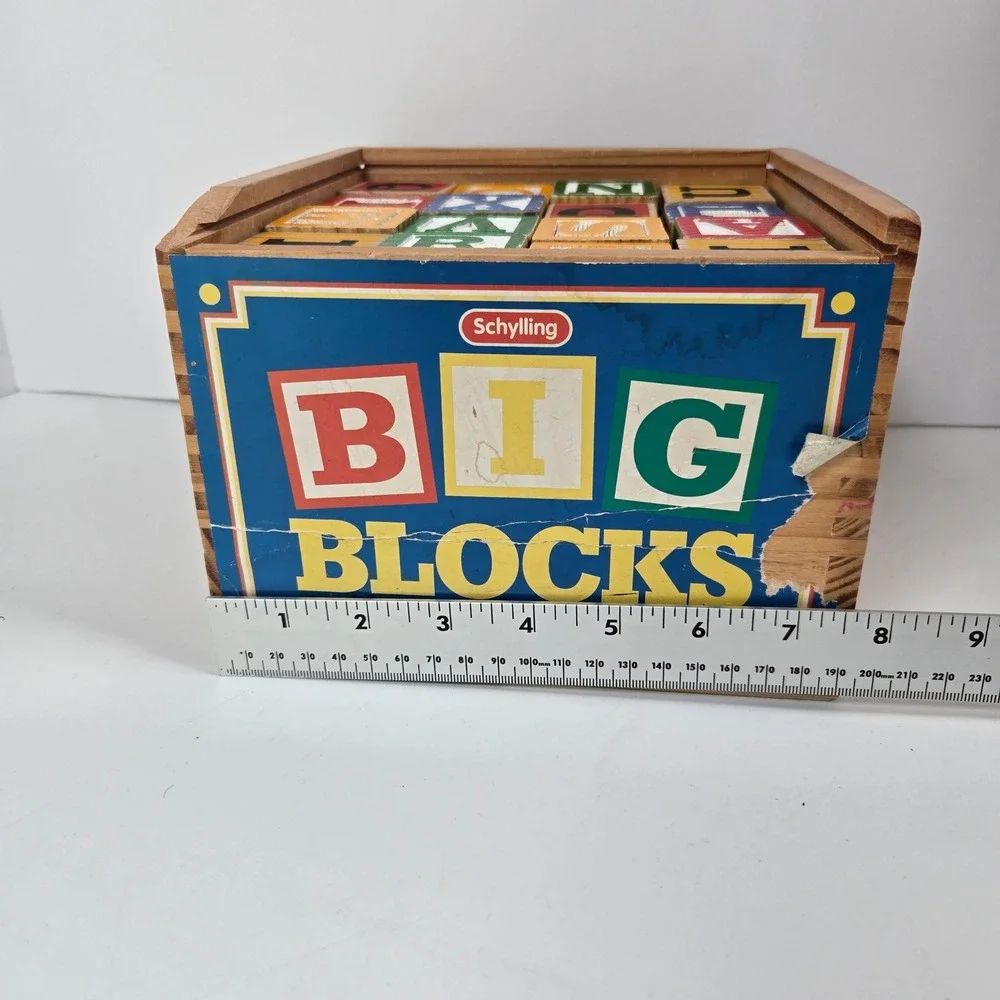 Schylling Big Blocks 48 Piece Wooden Alphabet Set Vintage Toy Kids Baby vtg